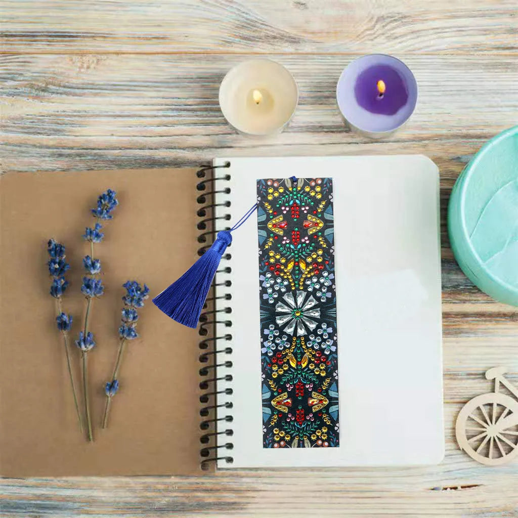 Leather diamond painting bookmark with mandala flower embroidery design