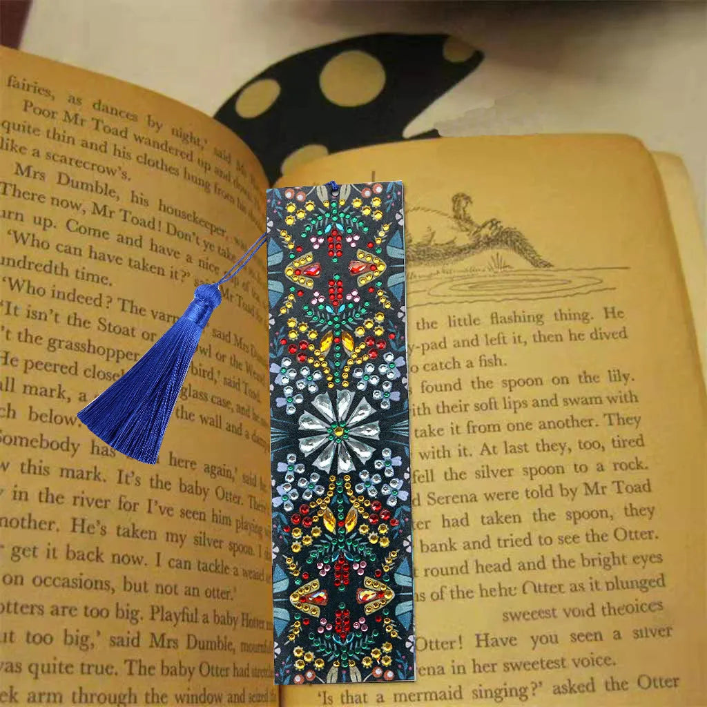 Leather diamond painting bookmark with mandala flower embroidery design