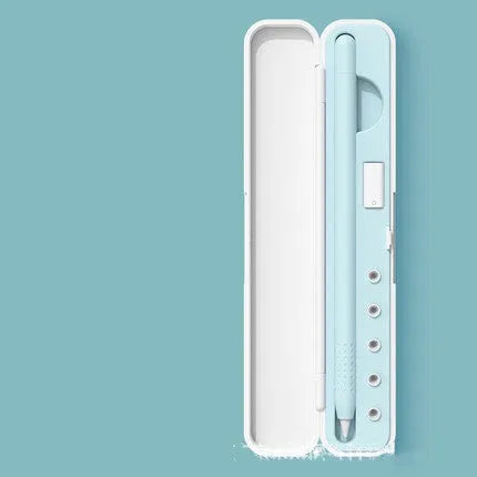 Hard protective travel storage case for Apple Pencil, shown in purple colour with compartments for stylus and accessories.