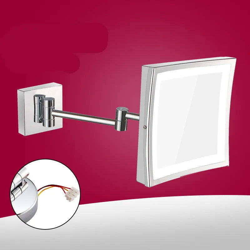 Stainless steel folding makeup mirror with 8.5-inch silver mirror lens in bathroom setting