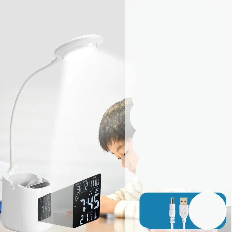 White USB desk lamp with touch controls and eye protection features for study environments