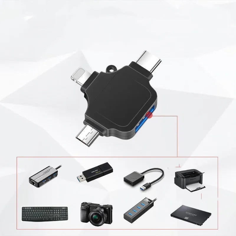 Three-in-one OTG adapter for Apple Type-C Android with metal shell in black colour