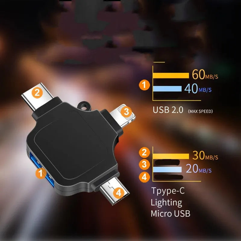Three-in-one OTG adapter for Apple Type-C Android with metal shell in black colour