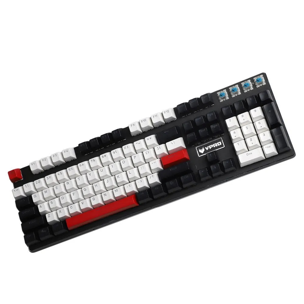 104-key SA height ABS keycap set in white and red, 1.5mm thick, for mechanical keyboards