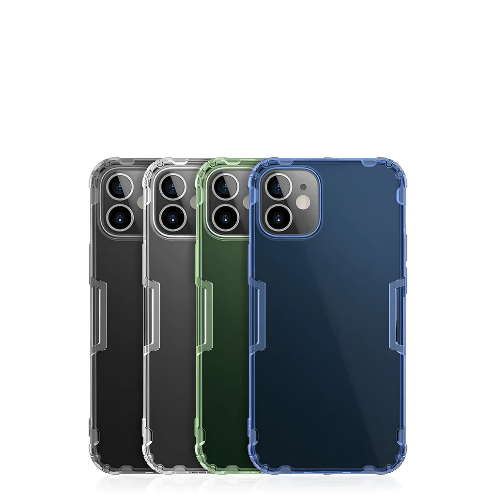Nelkin TPU phone case for iPhone 12 Mini in black, blue, green, or white, transparent soft back cover