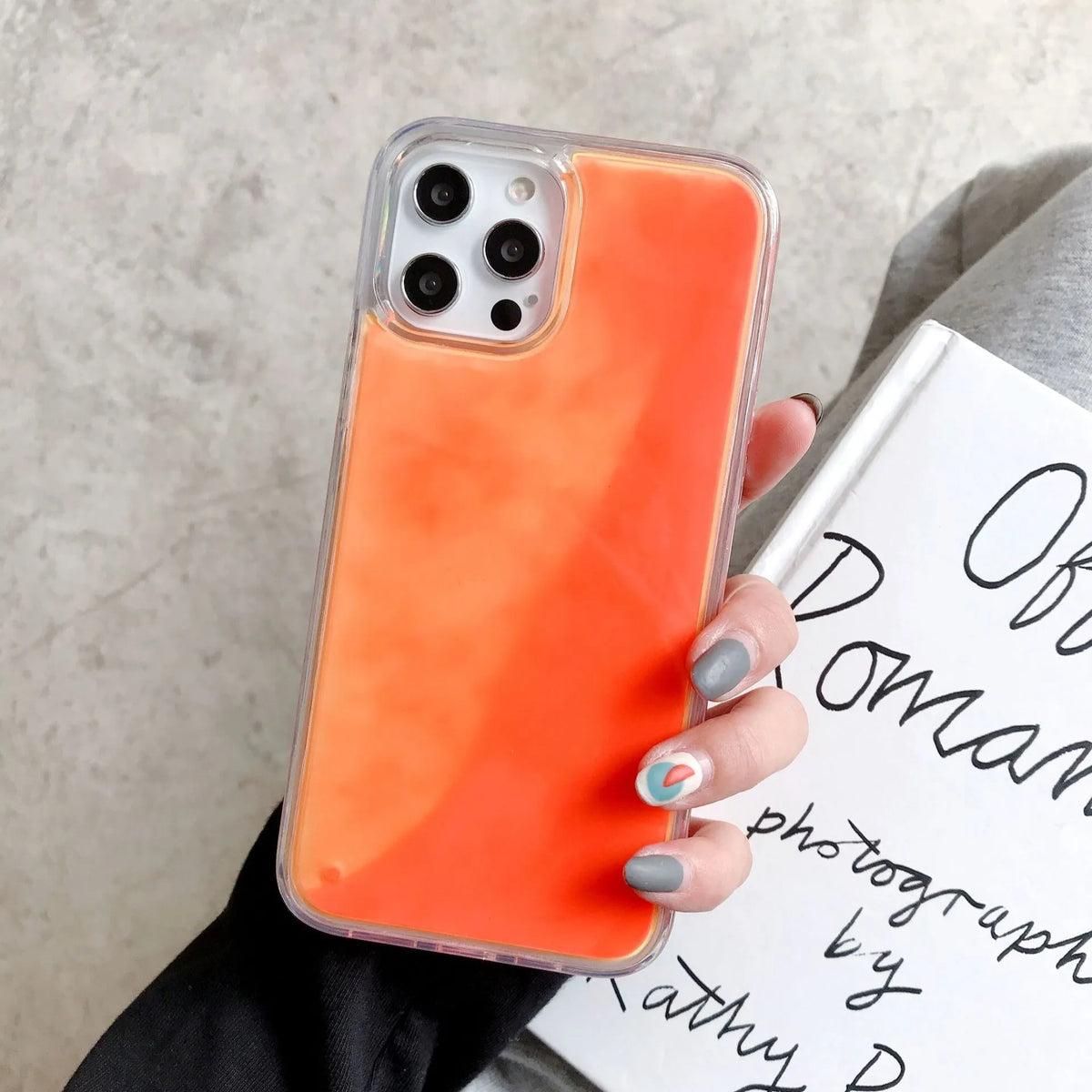 Candy Luminous Quicksand TPU+PC mobile phone case back cover in solid colour