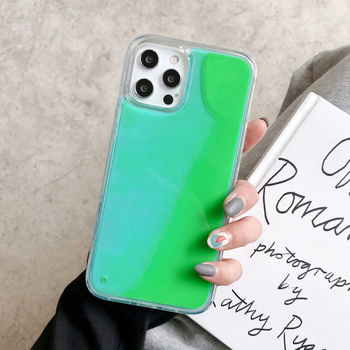 Candy Luminous Quicksand TPU+PC mobile phone case back cover in solid colour
