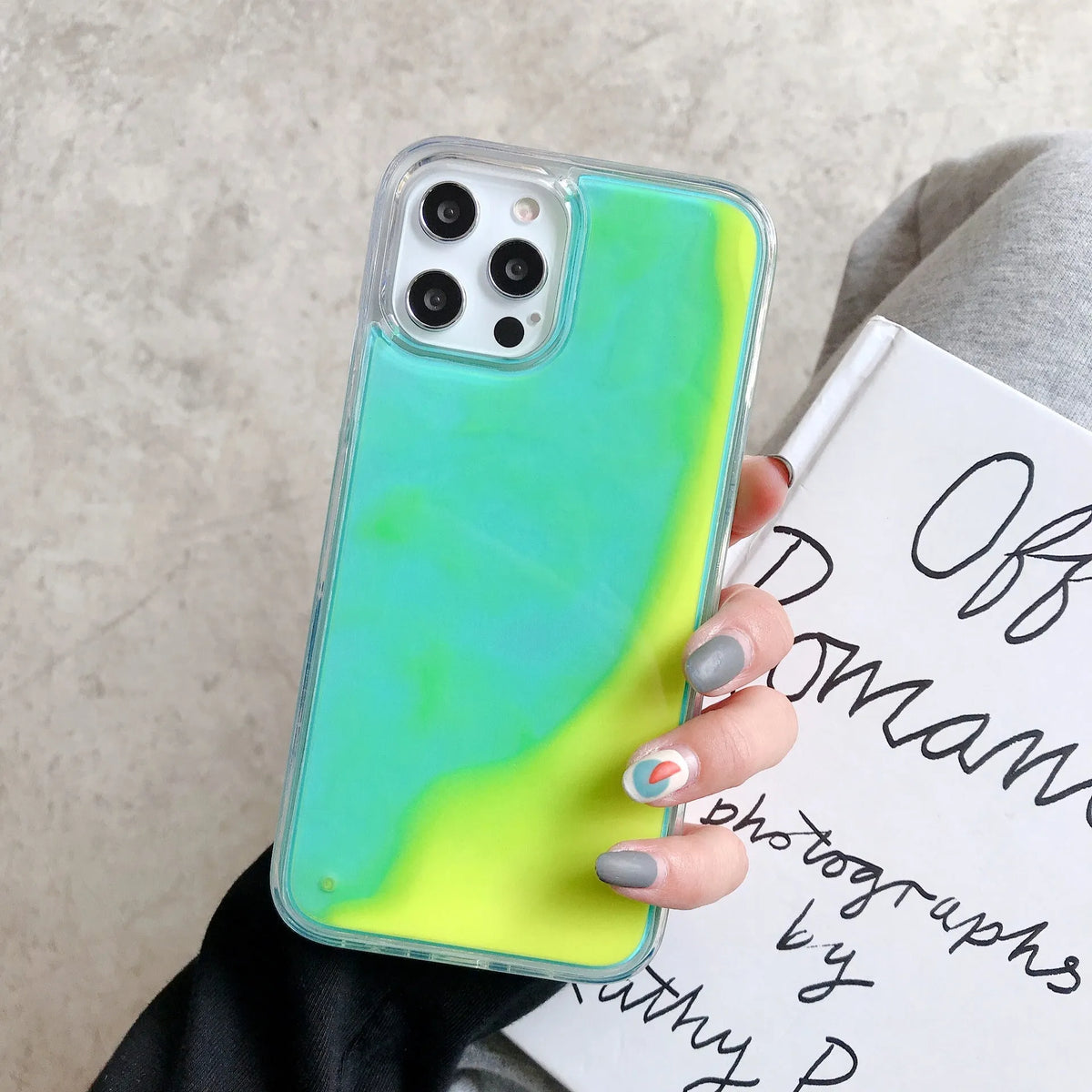 Candy Luminous Quicksand TPU+PC mobile phone case back cover in solid colour