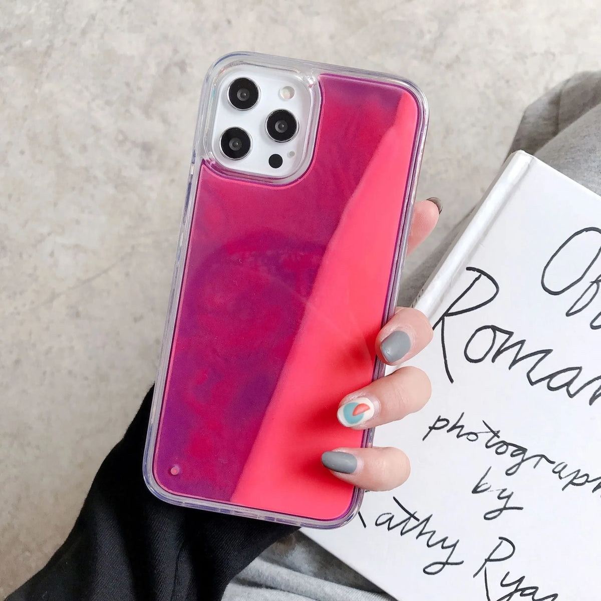 Candy Luminous Quicksand TPU+PC mobile phone case back cover in solid colour