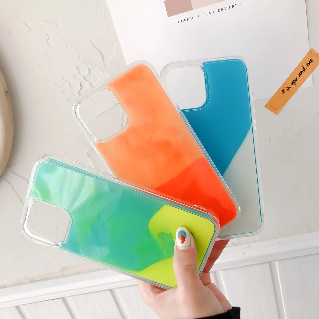 Candy Luminous Quicksand TPU+PC mobile phone case back cover in solid colour