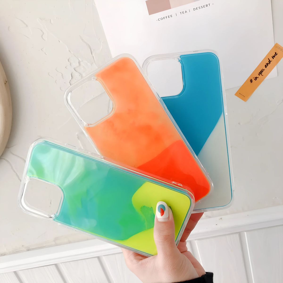 Candy Luminous Quicksand TPU+PC mobile phone case back cover in solid colour