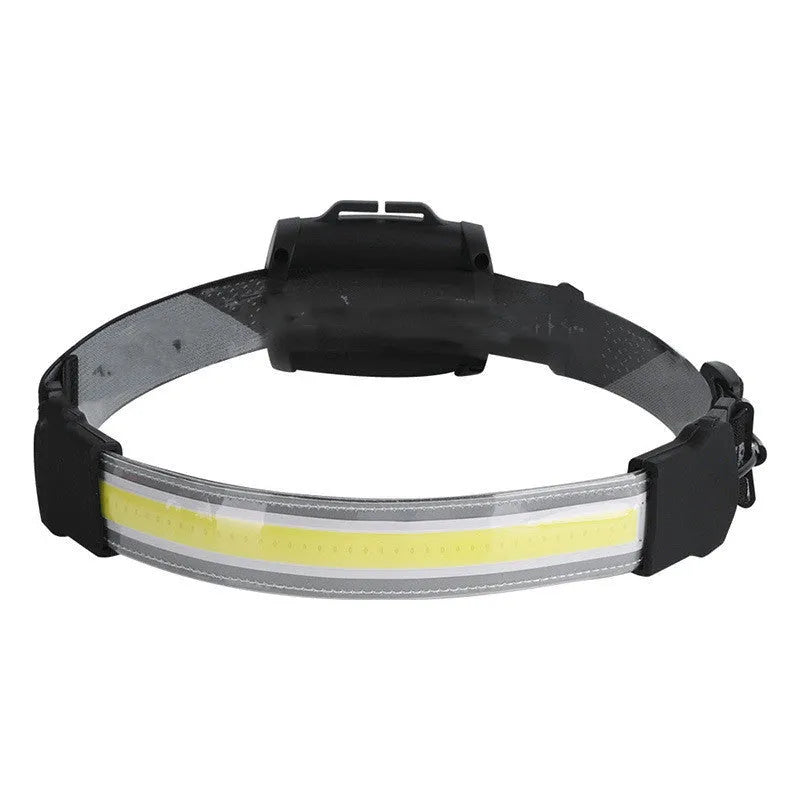 Cob LED headlamp with 1800mAh rechargeable battery, 5W COB bulb, and adjustable headband in black