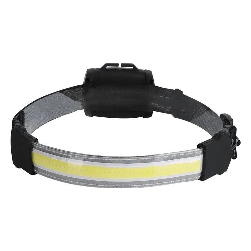 Cob LED headlamp with 1800mAh rechargeable battery, 5W COB bulb, and adjustable headband in black
