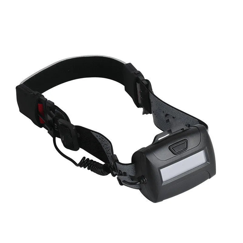 Cob LED headlamp with 1800mAh rechargeable battery, 5W COB bulb, and adjustable headband in black