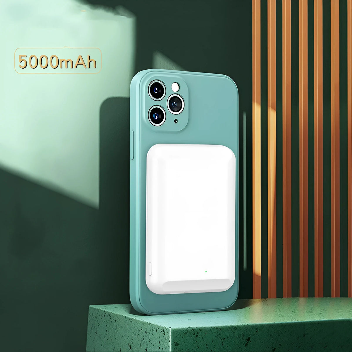 Magnetic wireless power bank in five colours with 5000mAh capacity and plastic shell