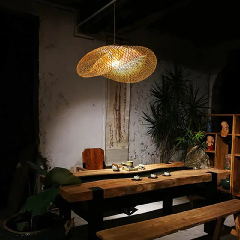 Bamboo Chinese-style ceiling chandelier with a 40cm diameter shell.