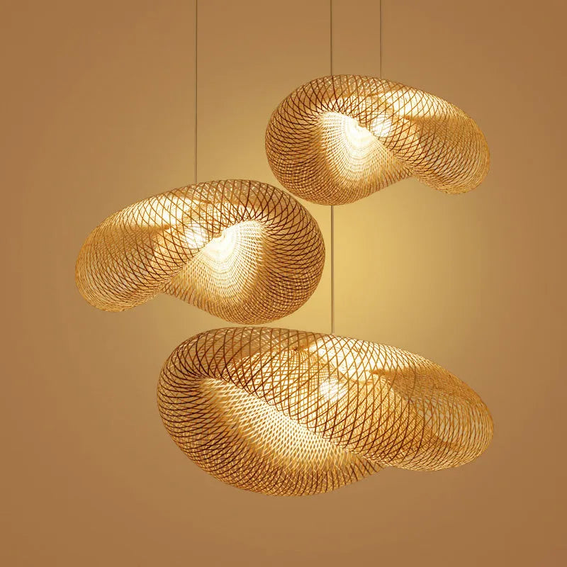 Bamboo Chinese-style ceiling chandelier with a 40cm diameter shell.
