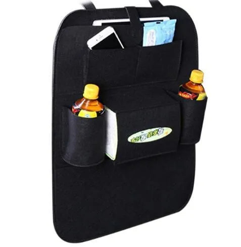 Wool felt car seat organizer bag in black, 33 x 14 x 5.5cm multi-purpose auto storage pouch
