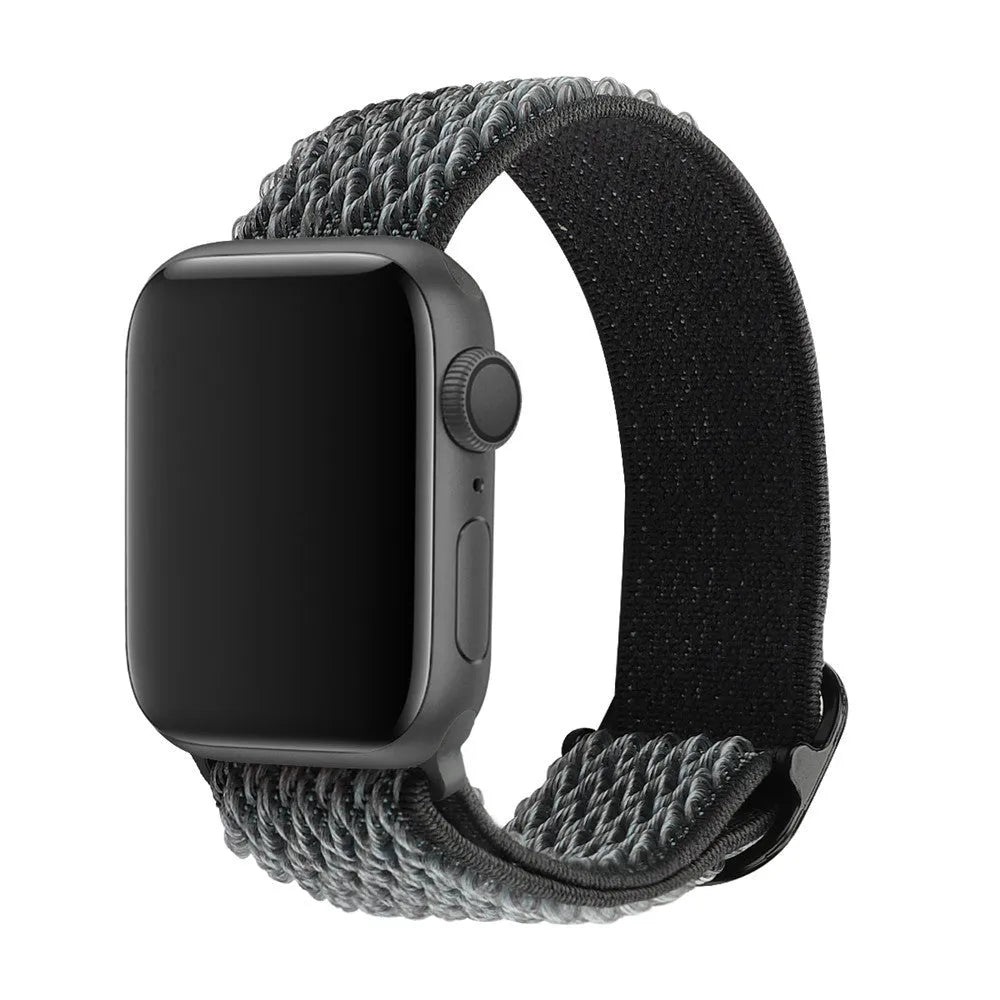Braided nylon elastic Apple Watch strap with wave pattern in multiple colour options.