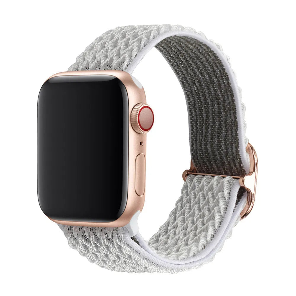 Braided nylon elastic Apple Watch strap with wave pattern in multiple colour options.
