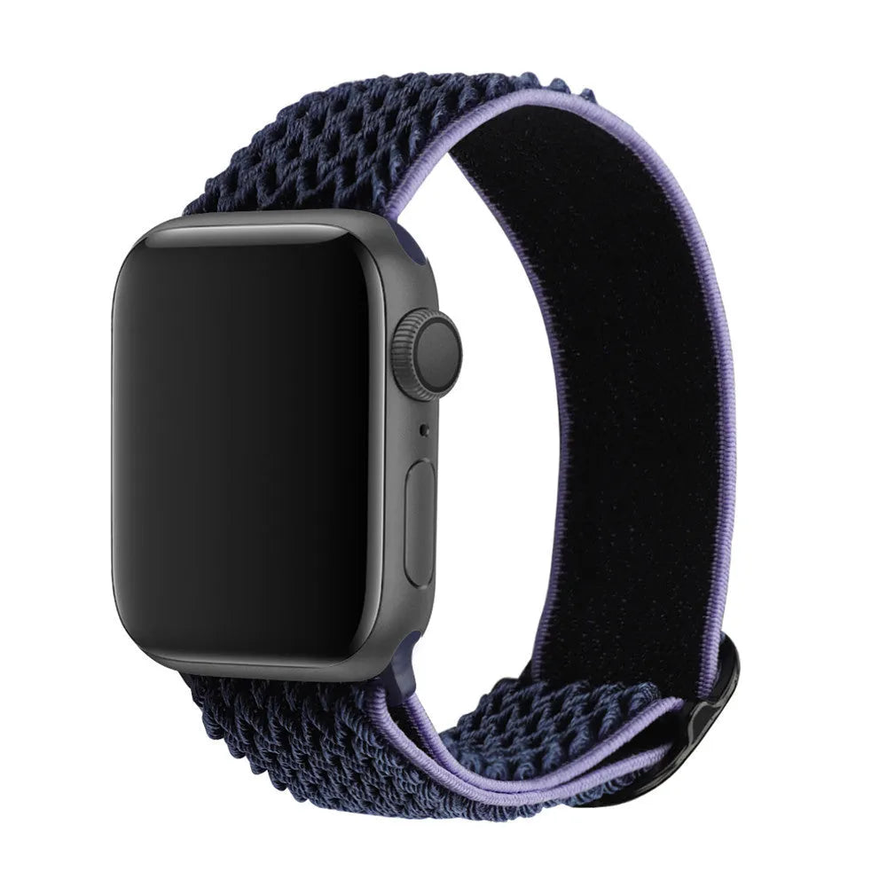 Braided nylon elastic Apple Watch strap with wave pattern in multiple colour options.