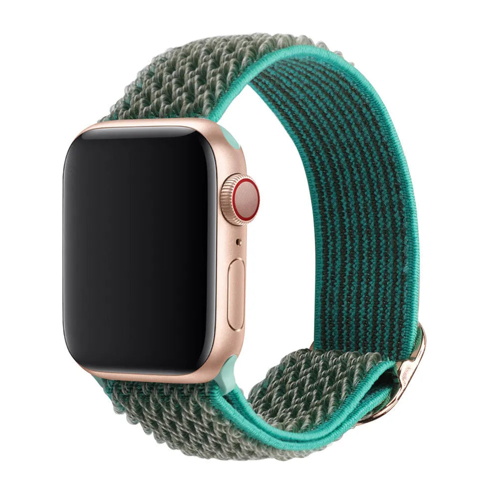Braided nylon elastic Apple Watch strap with wave pattern in multiple colour options.