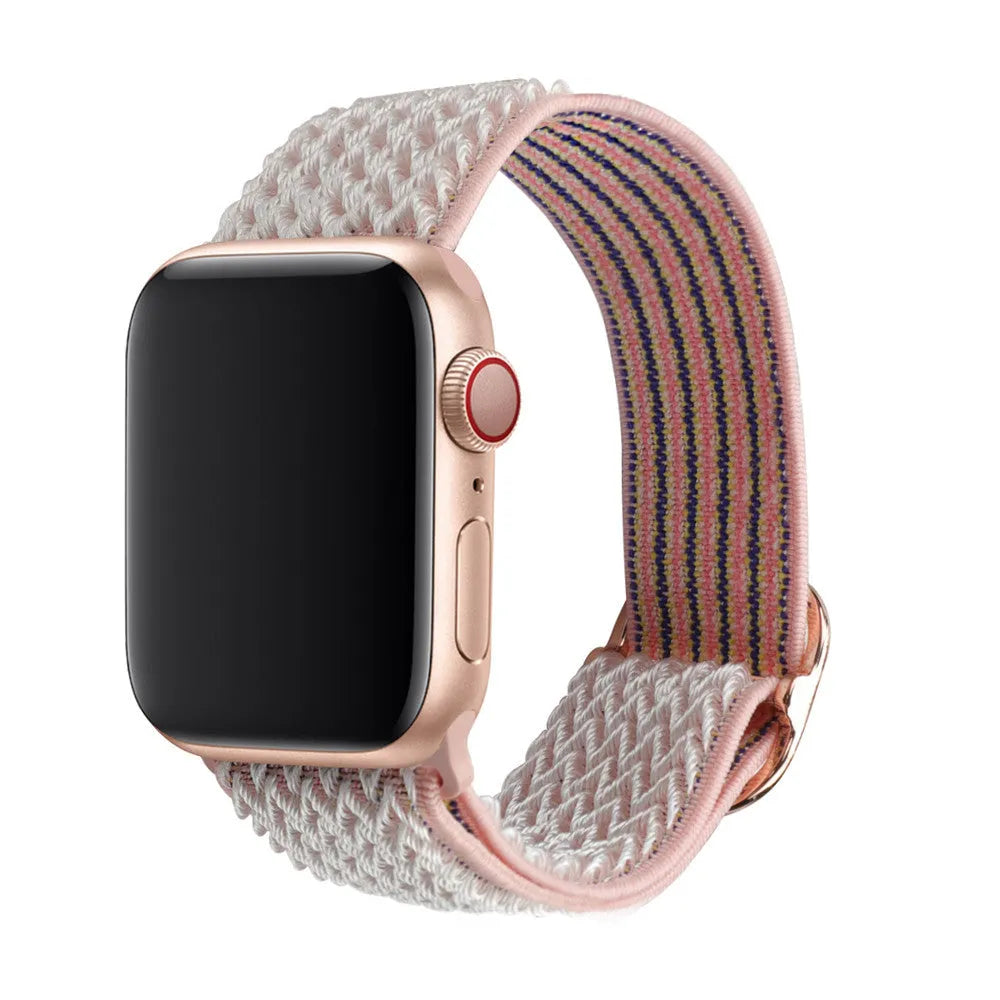 Braided nylon elastic Apple Watch strap with wave pattern in multiple colour options.