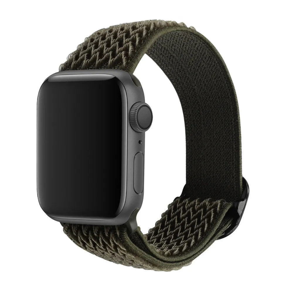 Braided nylon elastic Apple Watch strap with wave pattern in multiple colour options.