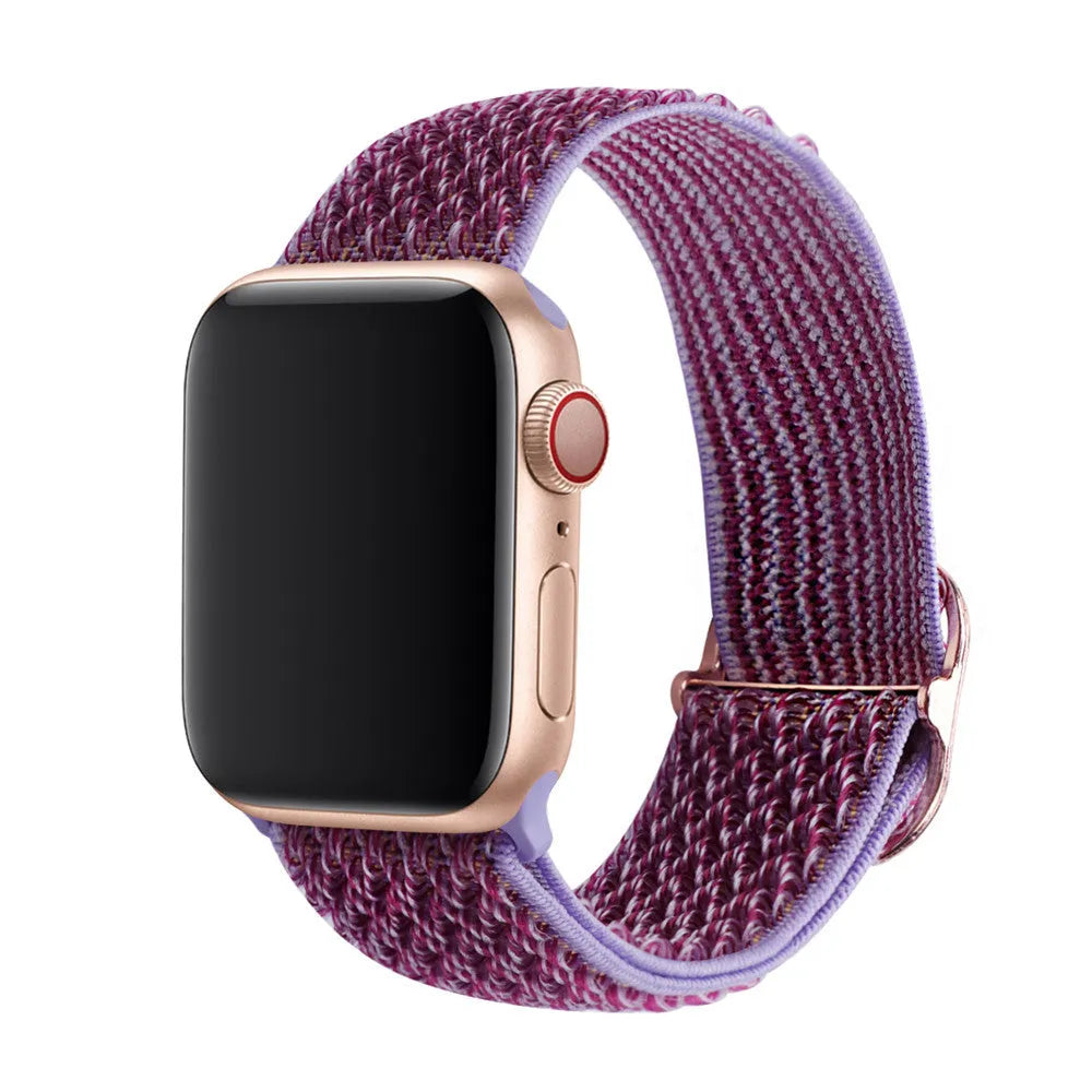 Braided nylon elastic Apple Watch strap with wave pattern in multiple colour options.