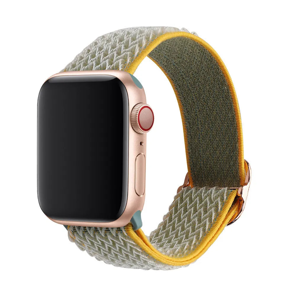 Braided nylon elastic Apple Watch strap with wave pattern in multiple colour options.
