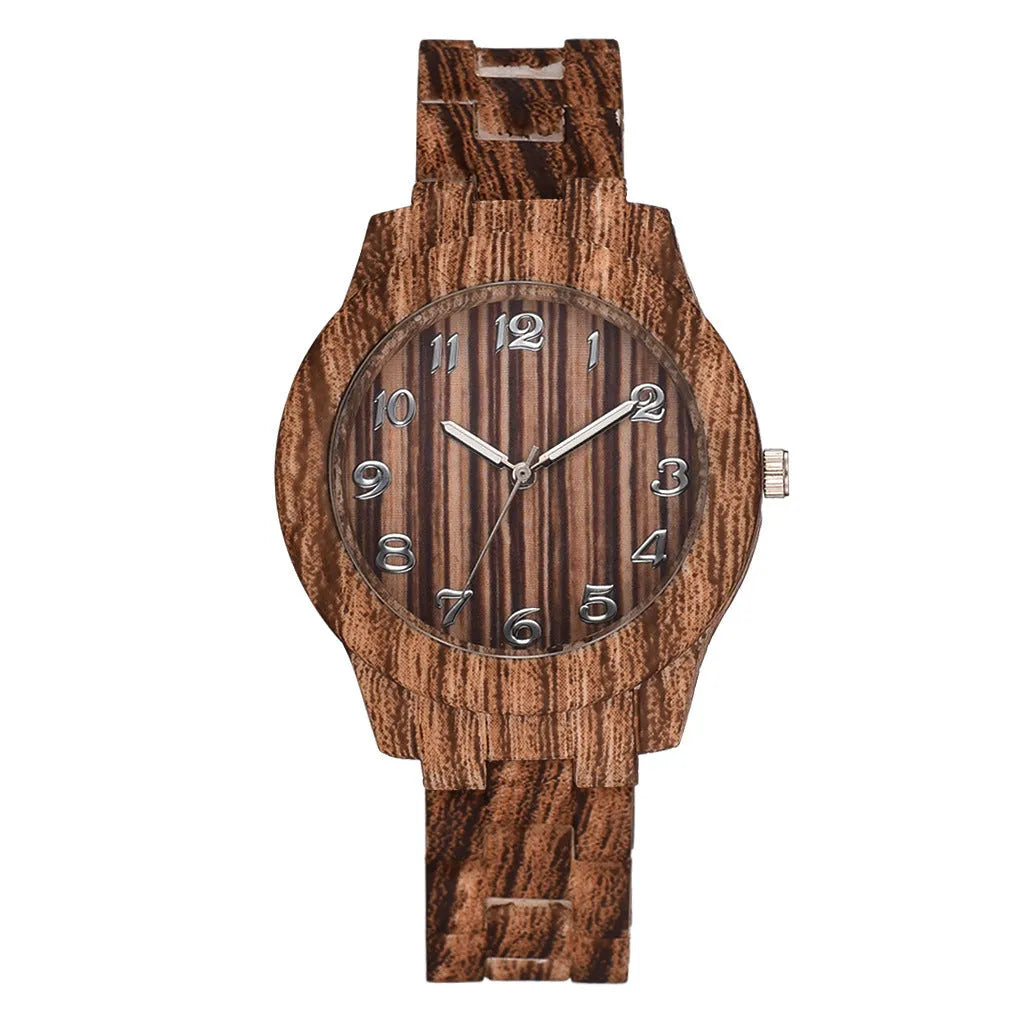 Wood grain dial quartz watch with silicone strap in retro style