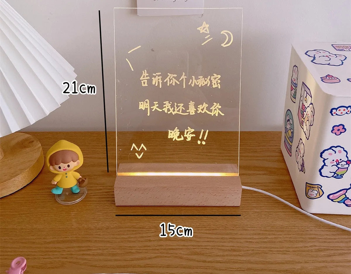 LED bedside lamp with optional message board showing different configuration styles for bedroom use