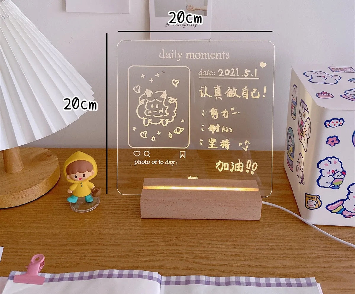 LED bedside lamp with optional message board showing different configuration styles for bedroom use