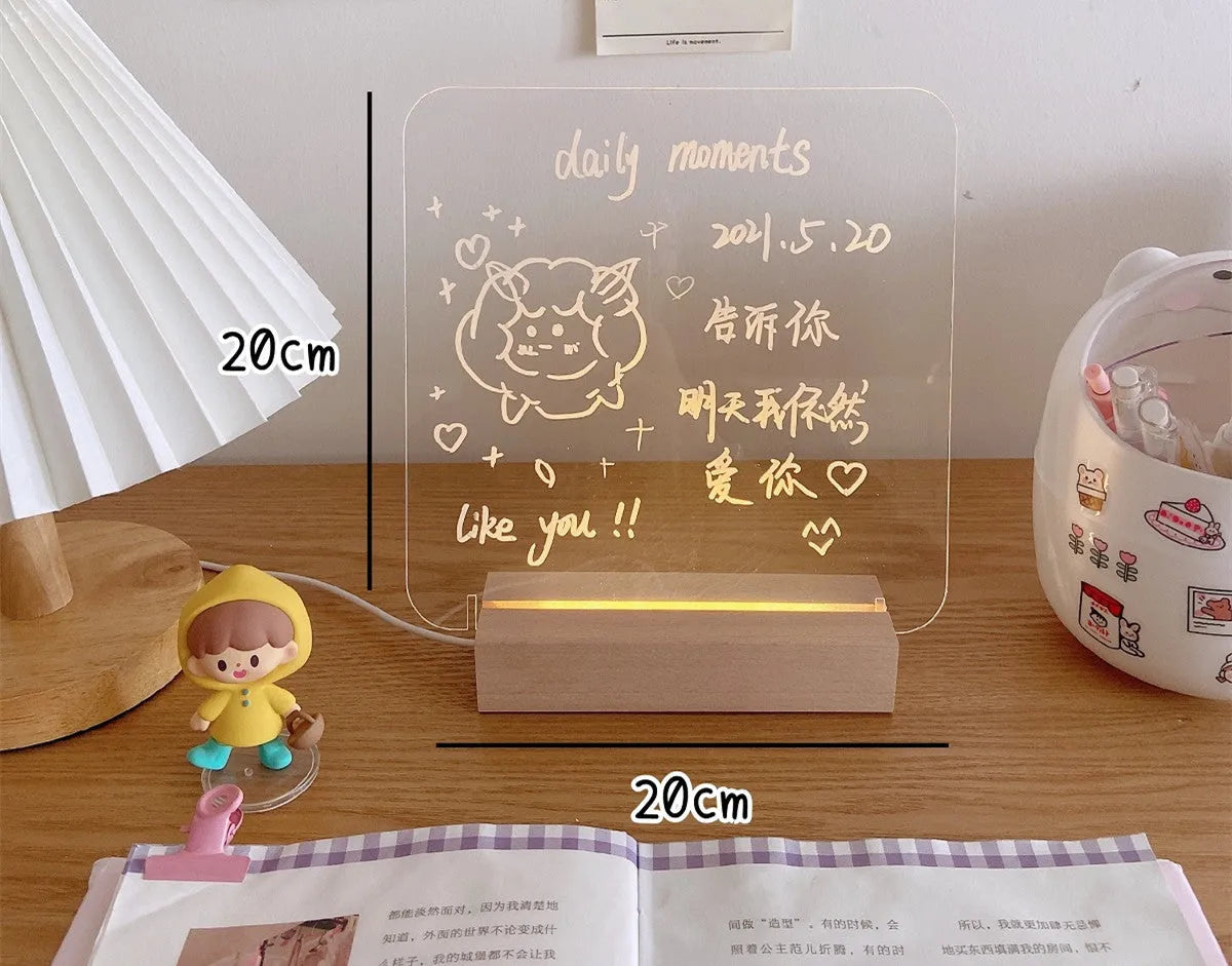 LED bedside lamp with optional message board showing different configuration styles for bedroom use