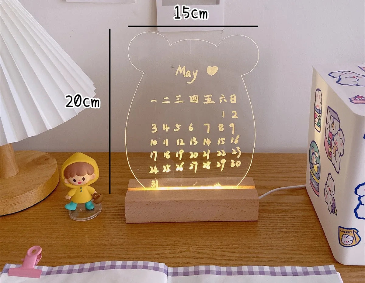 LED bedside lamp with optional message board showing different configuration styles for bedroom use