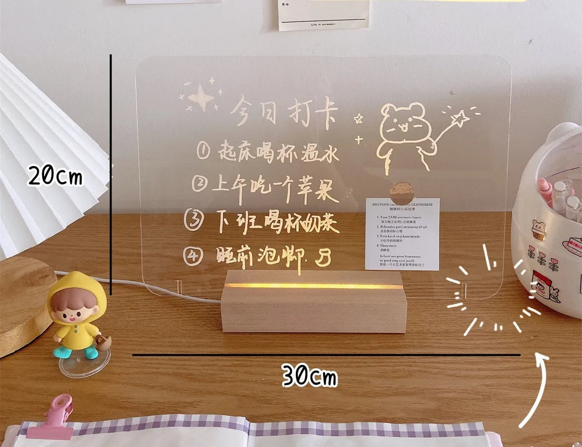 LED bedside lamp with optional message board showing different configuration styles for bedroom use
