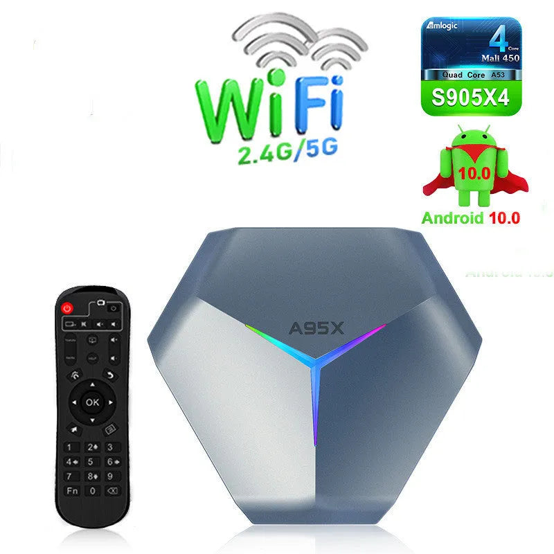 Android 8K TV set-top box with Amlogic S905X4 processor and dual-band WiFi connectivity