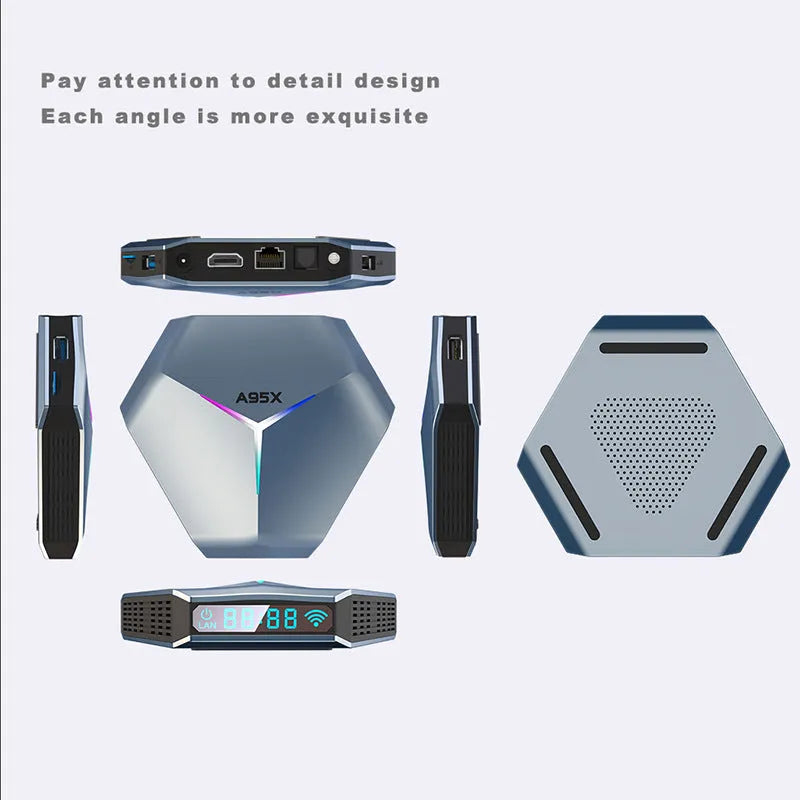 Android 8K TV set-top box with Amlogic S905X4 processor and dual-band WiFi connectivity