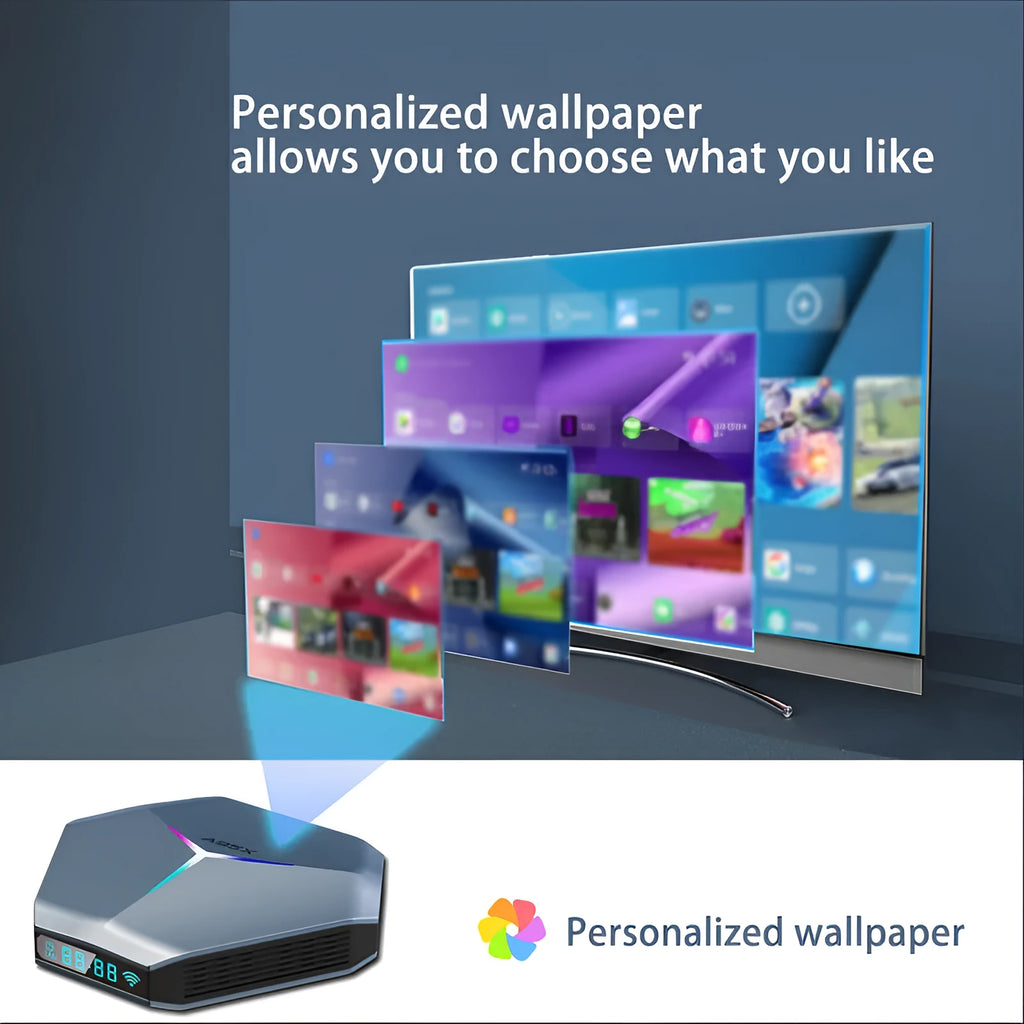Android 8K TV set-top box with Amlogic S905X4 processor and dual-band WiFi connectivity