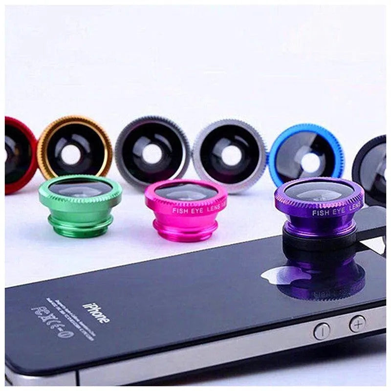 3-in-1 universal smartphone camera lens kit with fisheye, wide angle and macro lenses in aluminium alloy