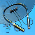 Wireless Bluetooth headset hanging neck design stereo black model on display