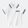 Boys' white cotton polo shirt with short sleeves and round neck for summer wear