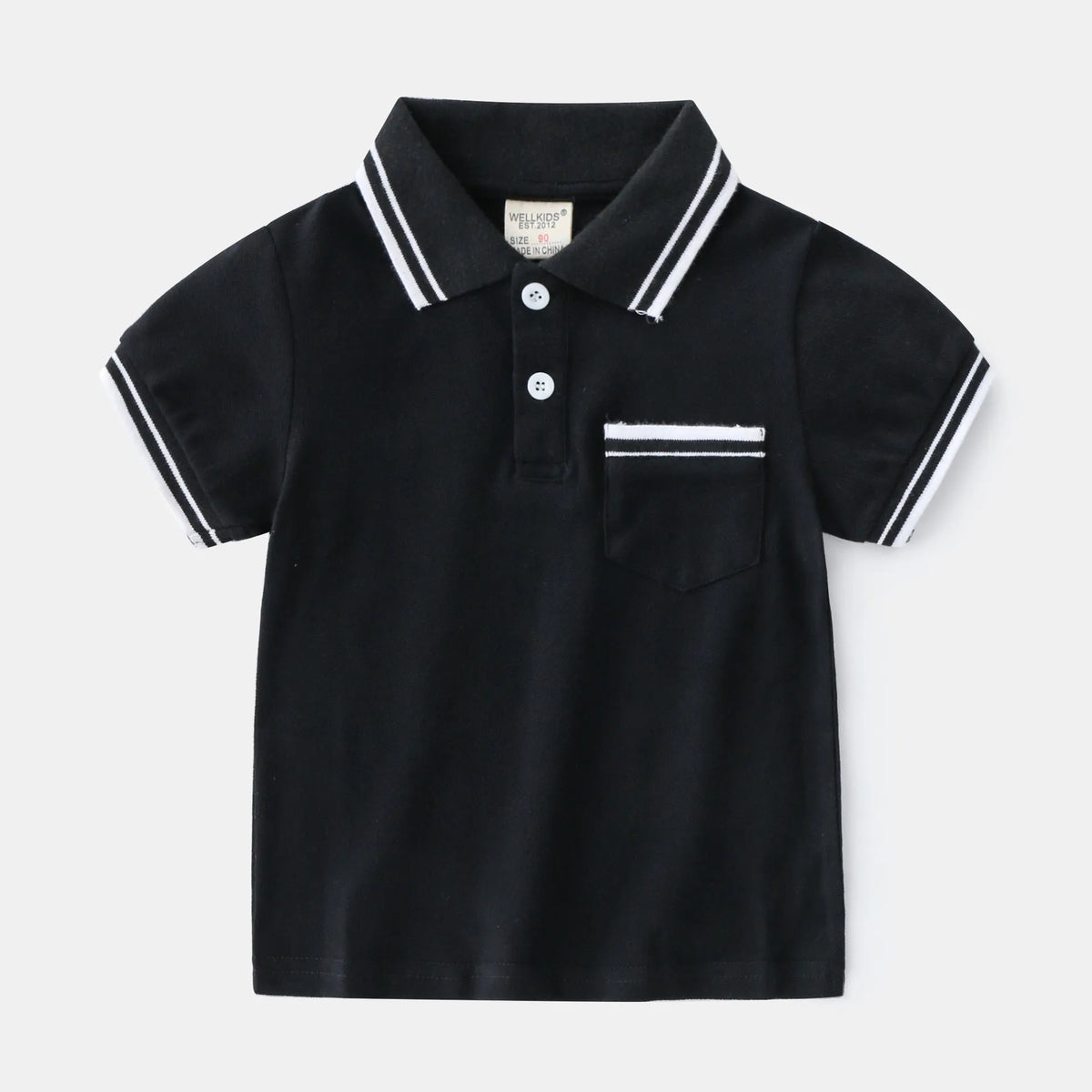 Boys' white cotton polo shirt with short sleeves and round neck for summer wear