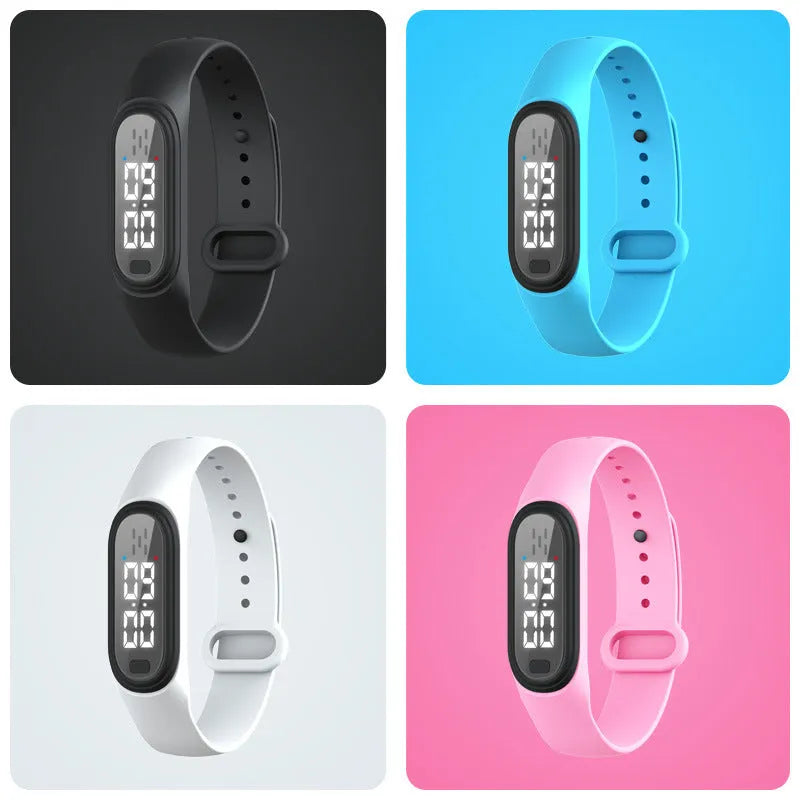 Ultrasonic electronic mosquito repellent wristband in black, white, blue, and pink colours