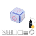 Six-sided Tianzi grid seal stamp with pink or blue casing and red or black ink for handwriting practice