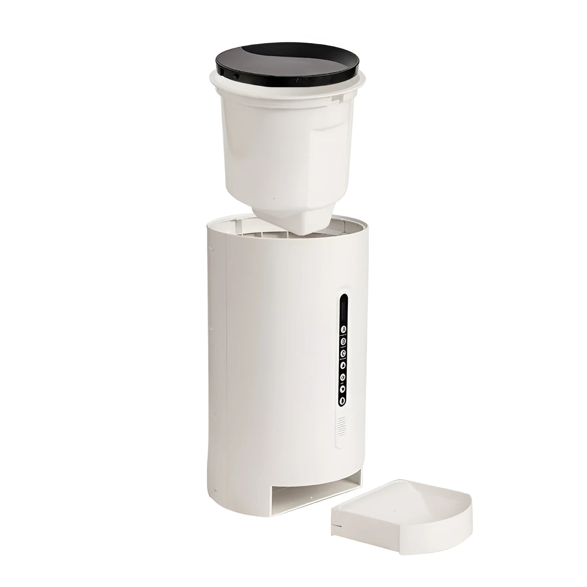 White ABS smart pet feeder with 4.6L granary and timing function, 38.3x22.3x22.3cm