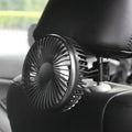 Mini car fan with black ABS plastic housing and USB cable in suction cup mounting style