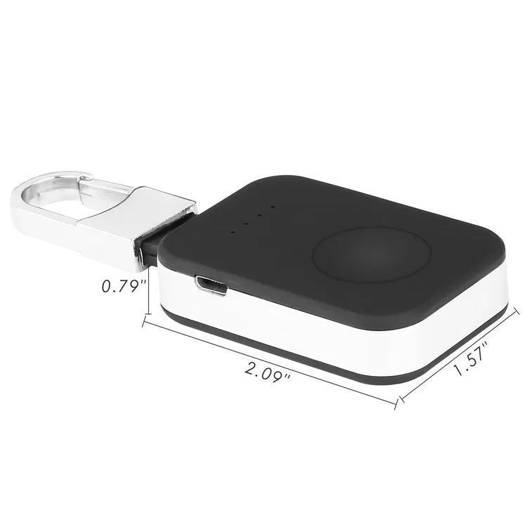 Black portable Apple Watch wireless charging power bank on a keyring