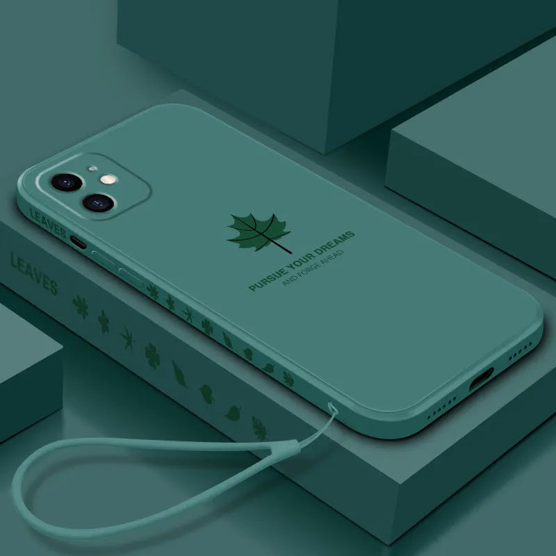 Liquid TPU phone case with maple leaf hand strap for iPhone in black