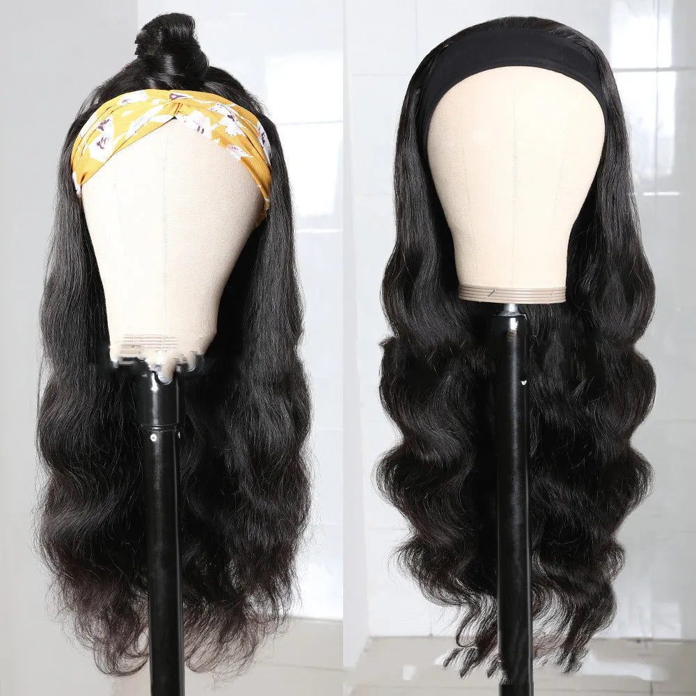 Long curly black synthetic wig with centred bangs and big wave pattern, high temperature wire, for ladies